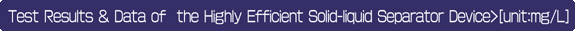 Test Results & Data of the Highly Efficient Solid-liquid Separator Device>[unit:mg/L]